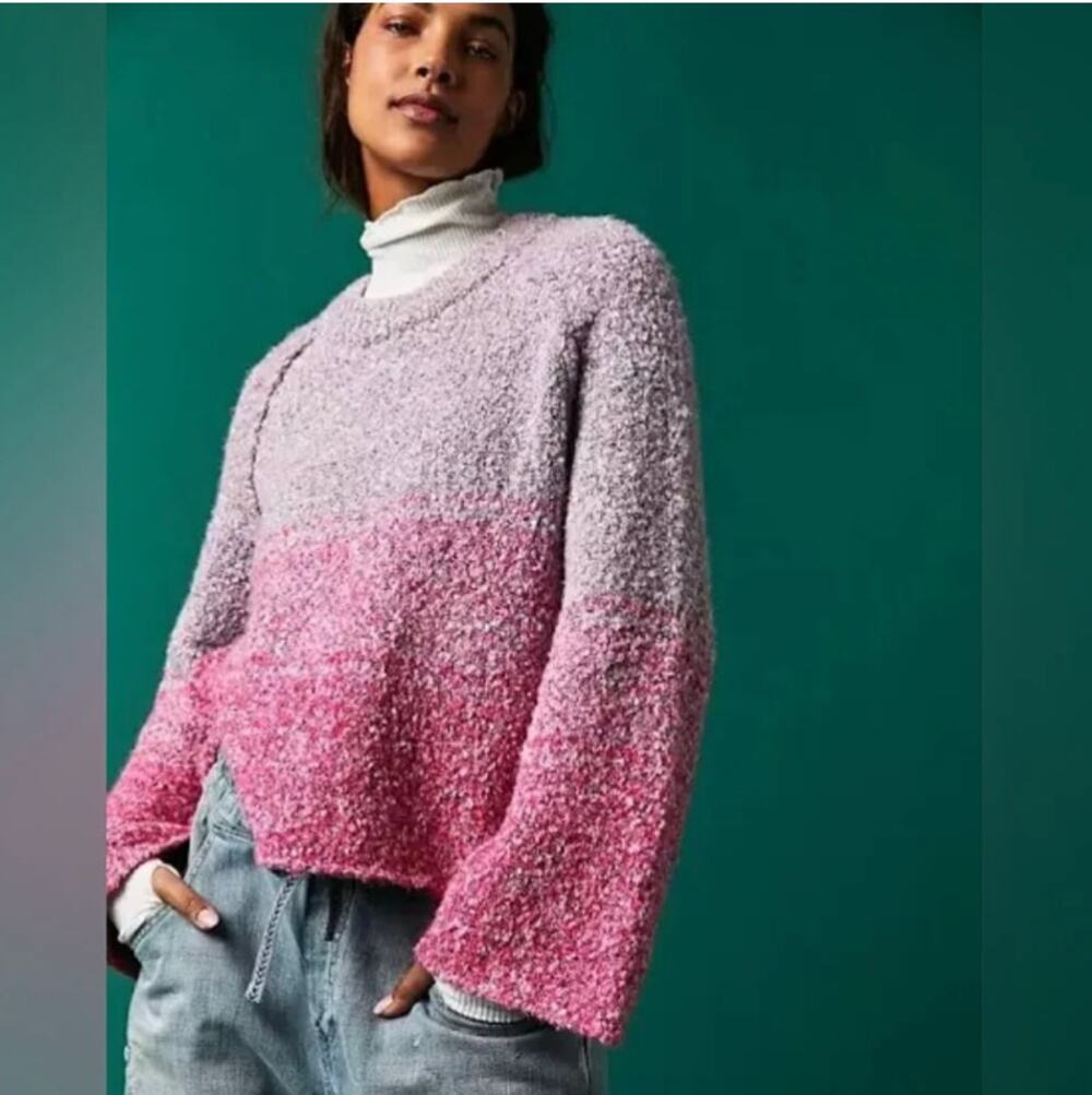 Free People BFF Cocoon Dip Dye Sweater Pink Mauve Ombré Oversized Knit, M